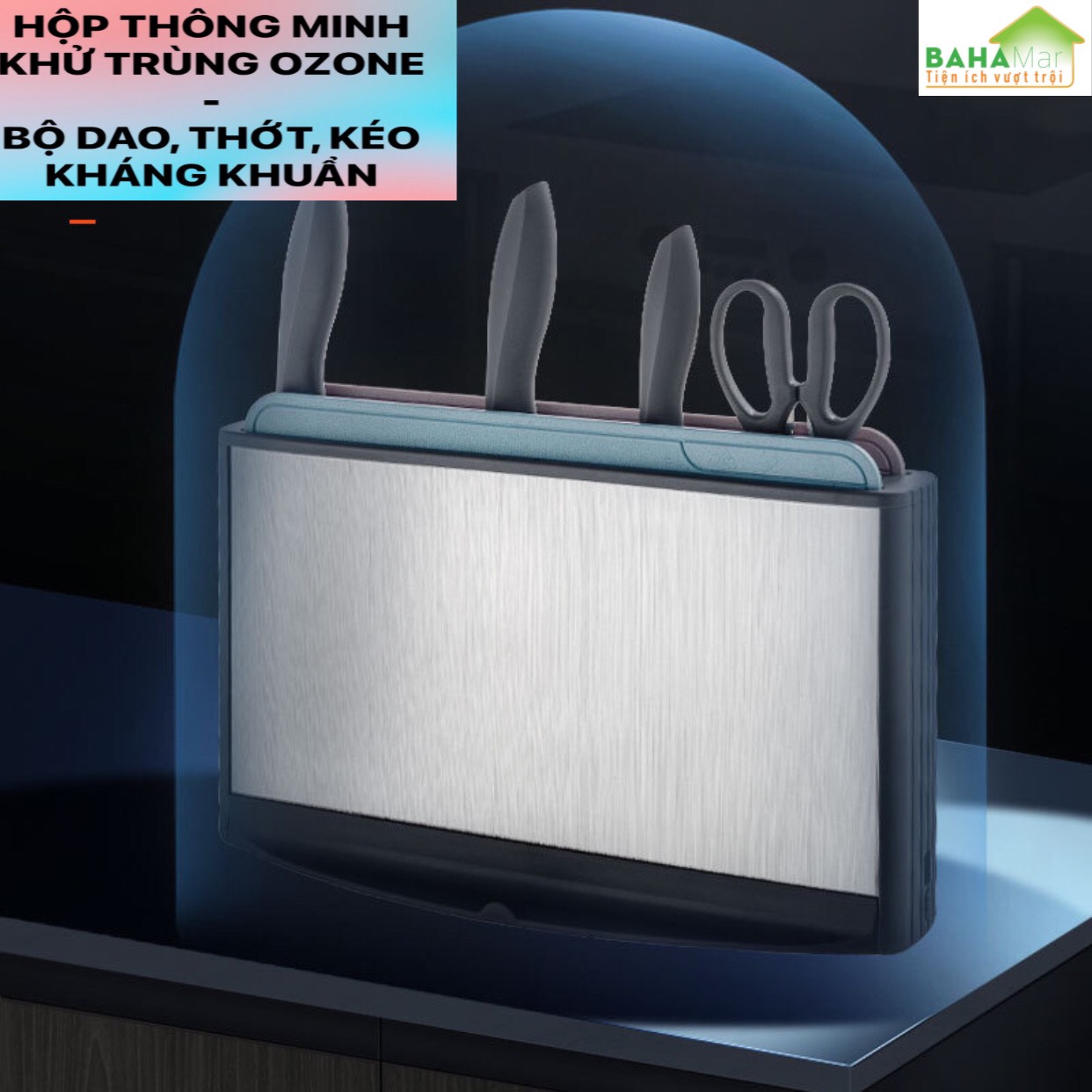 HỘP THÔNG MINH KHỬ TRÙNG OZONE BỘ DAO THỚT KÉO KHÁNG KHUẨN tự động và thông minh ngắt nguồn điện để ngừng khử trùng sau 30 phút khử trùng.