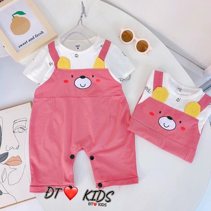 Body yếm liền 3 màu vàng, xanh, hồng cho bé trai và bé gái - body yếm đùi chất cotton sơ sinh mùa hè cún- áo quần trẻ em