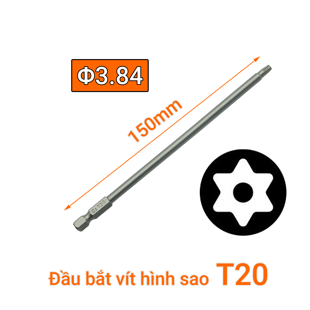 Đầu bắt vít hình sao dài 150mm chuôi lục kích thước đầu bắt vít tùy chọn: