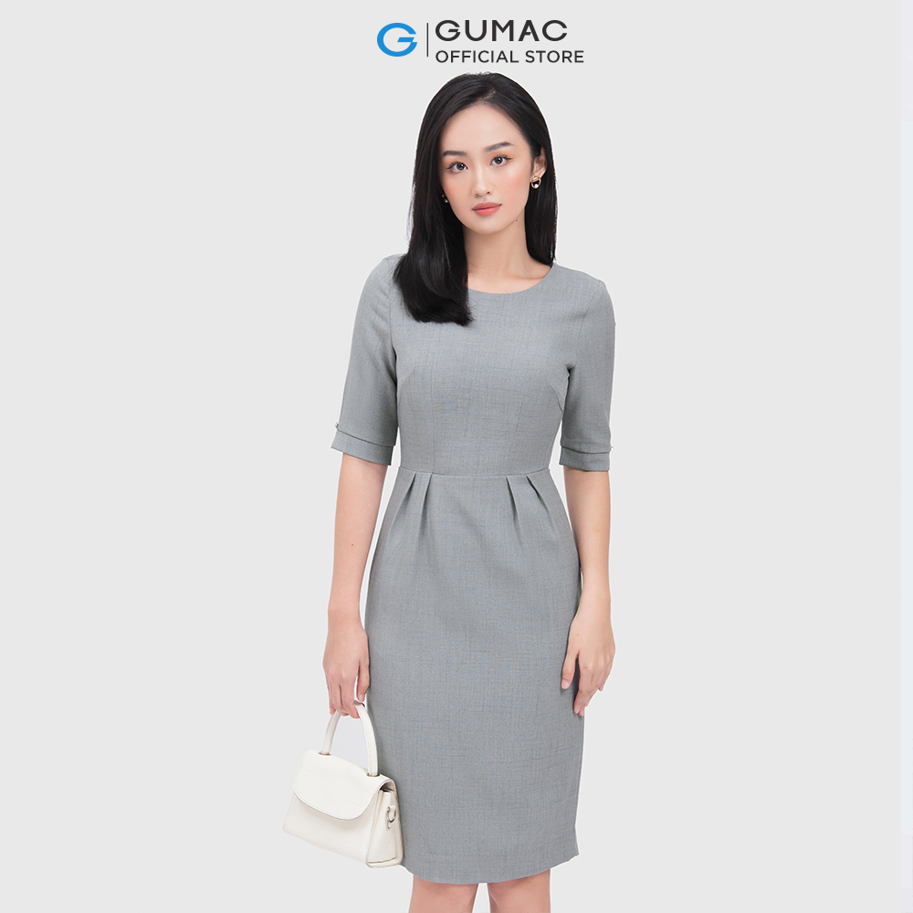 Đầm nữ GUMAC DC04063 form bút chì cổ tròn thời trang công sở
