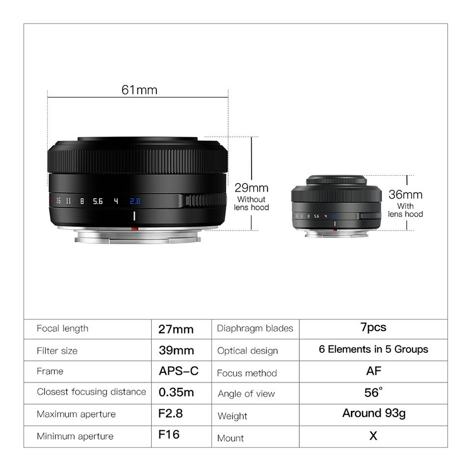 TTartisan 27mm f2.8 APS-C auto Focus Firrorless Camera Lens cho Sony A5000 A7 III Fuji XA7 XT30 Nikon Z50 Z5 Loại giao diện: Nikon Z