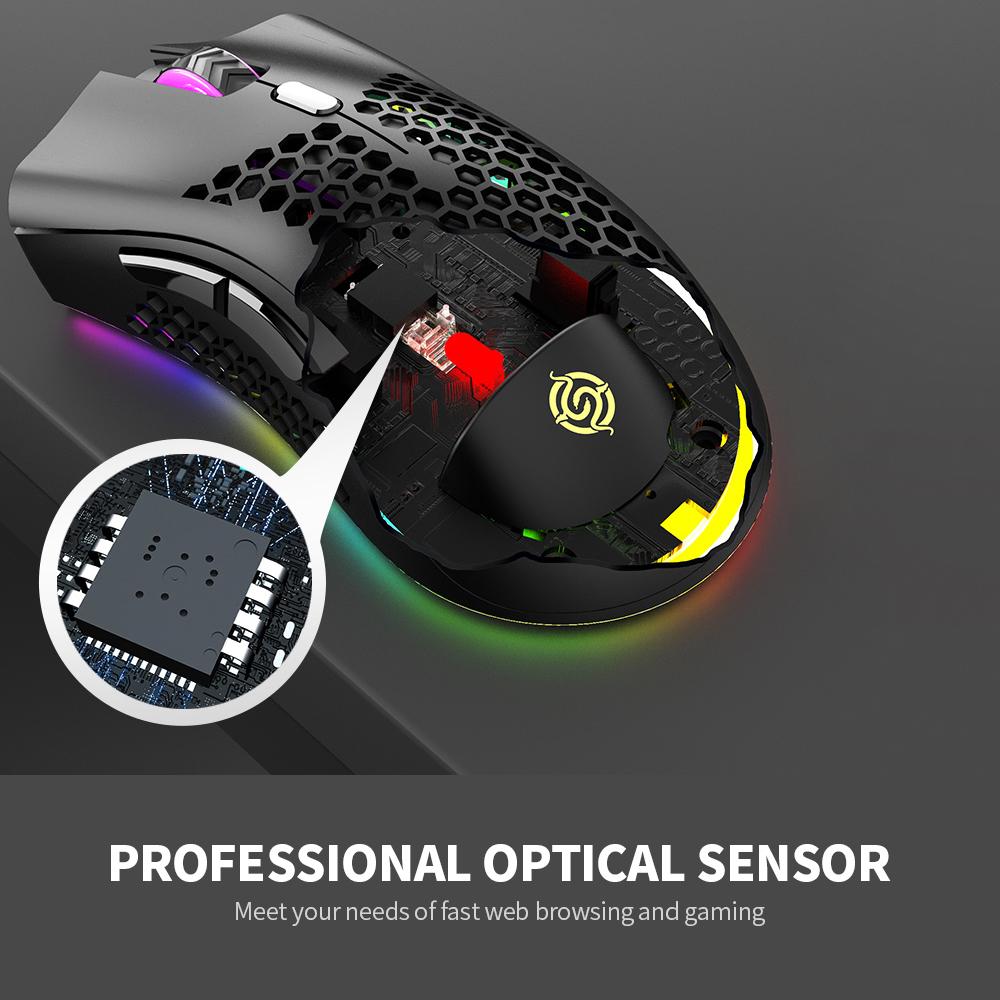 Chuột chơi game không dây 2.4G có thể sạc lại với Hiệu ứng ánh sáng RGB 3 DPI