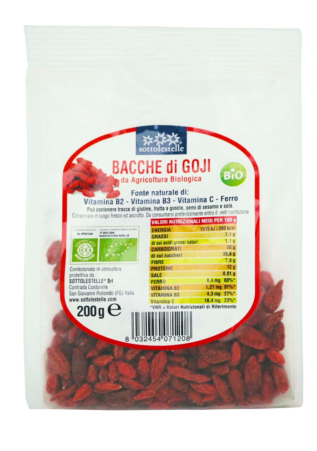 Kỷ tử hữu cơ 200g Sottolestelle Organic Goji Berries