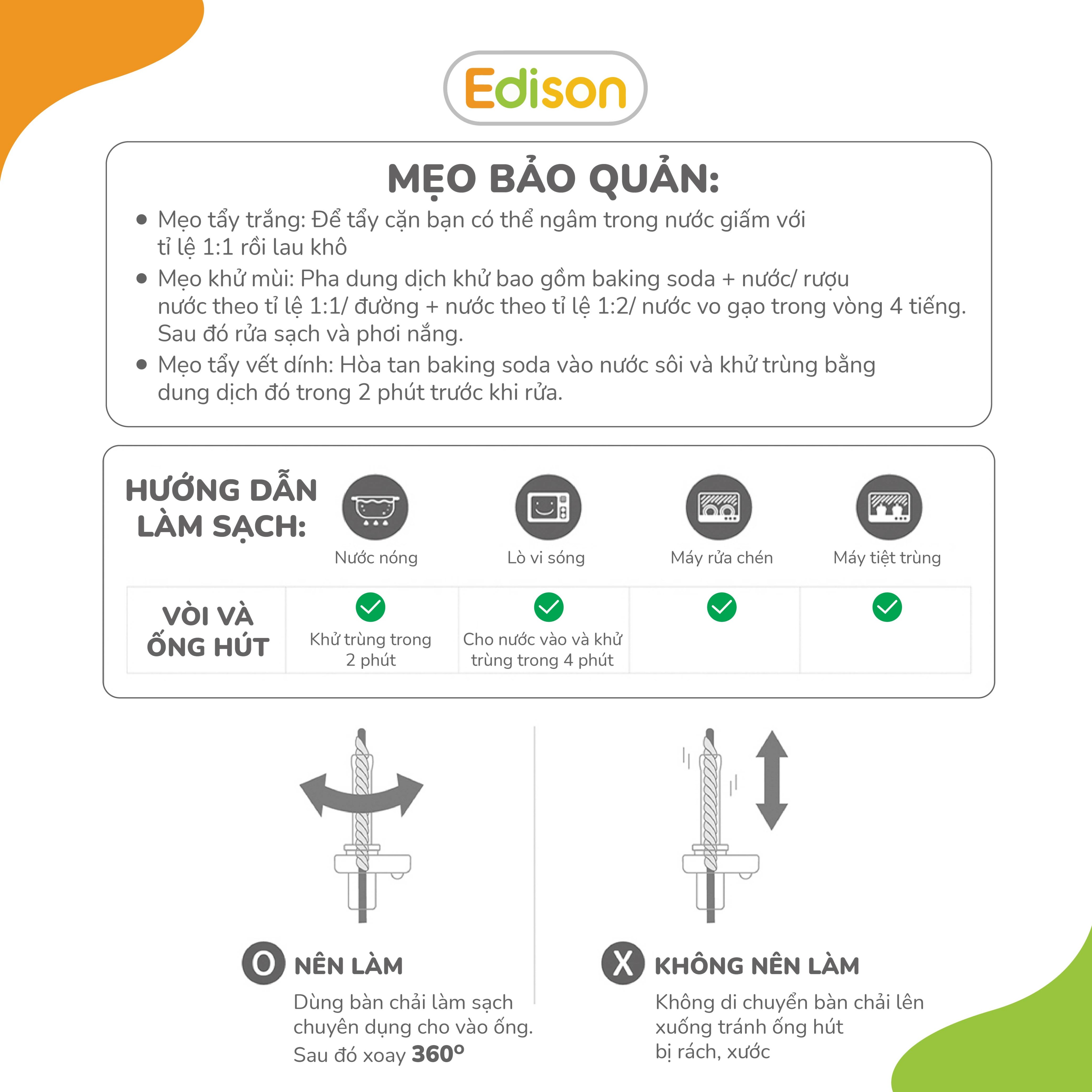 Set ống hút sữa silicon đa năng Edison chính hãng Hàn Quốc cho bé tập hút màu trắng mã 3024