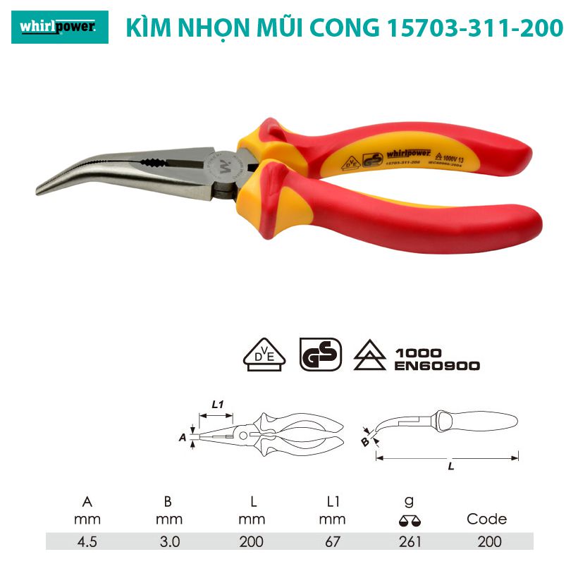 KÌM NHỌN MŨI CONG CÁCH ĐIỆN 1000V WHIRLPOWER 15703-311-200