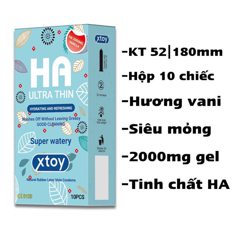 Bao cao su XTOY HA Ultra thin siêu mỏng nhiều gel bôi trơn hộp 10 chiếc