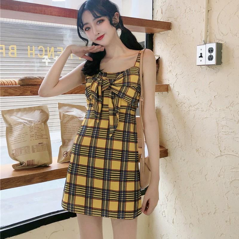 Đầm Yếm Dáng Rộng Kẻ Sọc Caro Thời Trang Mùa Hè Cho Nữ