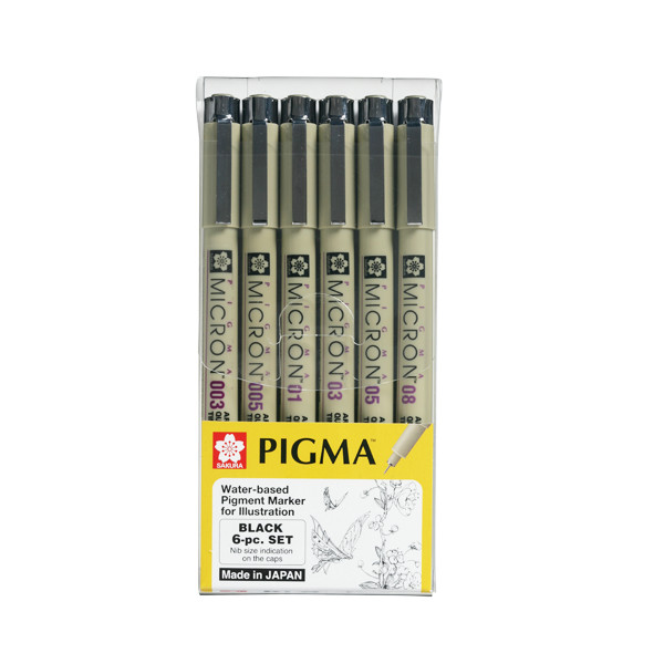 Bộ 6 bút line đi nét chuyên nghiệp Sakura Pigma  Set (micron 01 02 03 04 05 08)