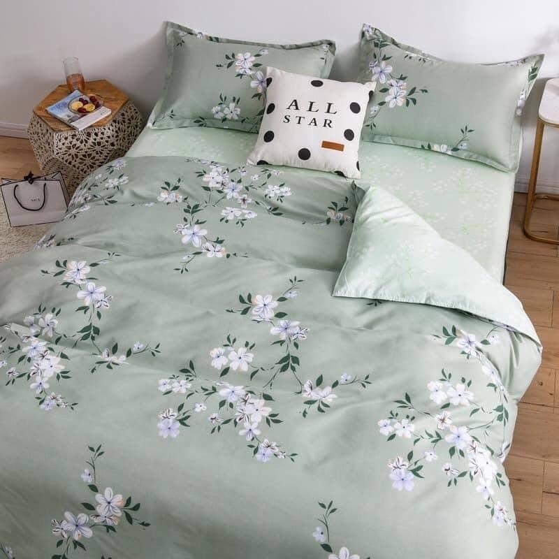 Set ga gối chăn mùa hè cottong poly 4 món hàng nhập khẩu họa tiết Hoa lá
