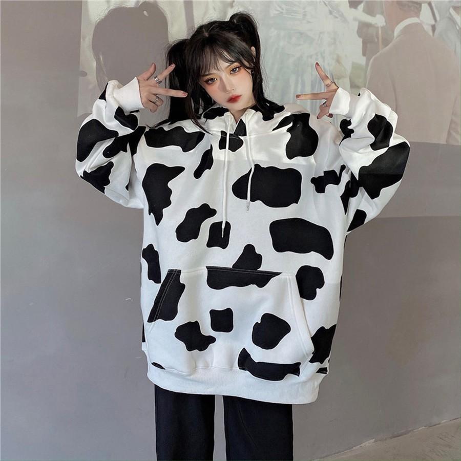 Áo hoodie Nam Nữ Bò Sữa Form rộng