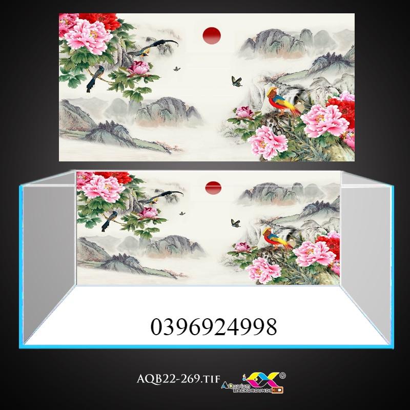 Tranh dán bể cá - Tranh 3D cho bể cá - Thủy sinh - Hoa nở giữa núi rừng - Siêu đẹp