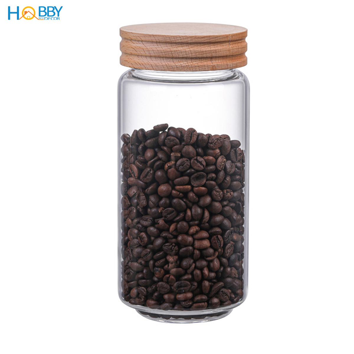 Hũ thuỷ tinh nắp gỗ vặn kín hơi Hobby home decor HUNG4 loại 1000ml