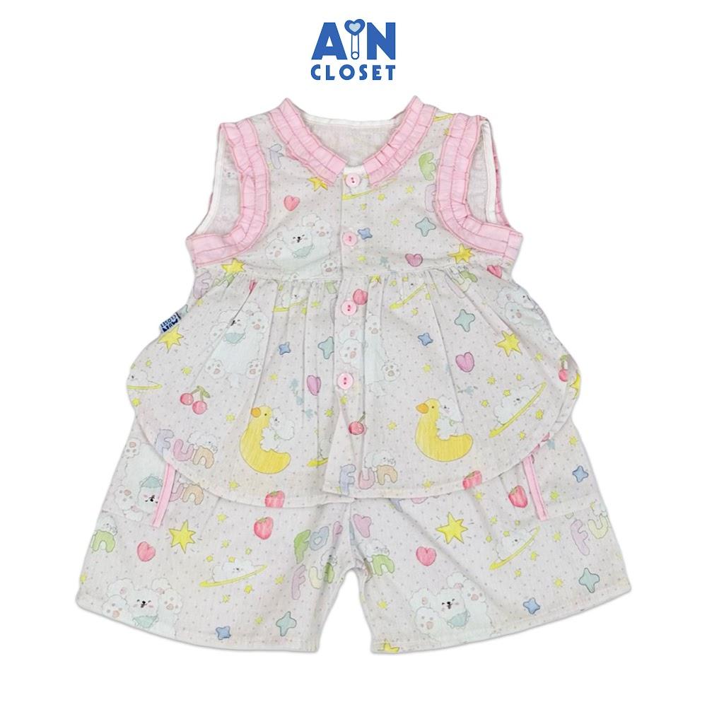 Bộ quần áo Ngắn bé gái hoạ tiết Gấu Bông Trắng Cotton - AICDBGJMCGVB - AIN Closet