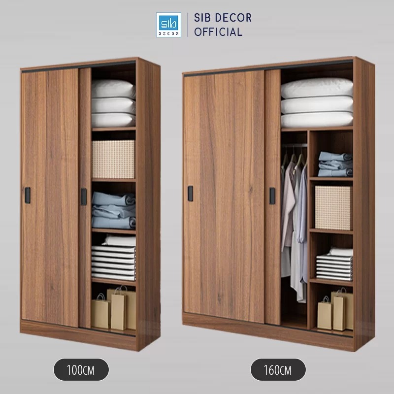 Tủ Áo Cửa Lùa Màu Walnut Hiện Đại, Sang Trọng Thương Hiệu SIB Decor TA19