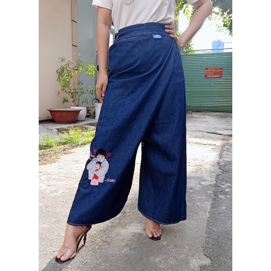 QUẦN VÁY CHỐNG NẮNG TÌNH YÊU - Váy chống nắng dạng quần Jean thêu Họa tiết Tình Yêu Lãng Mạn, Ý Nghĩa