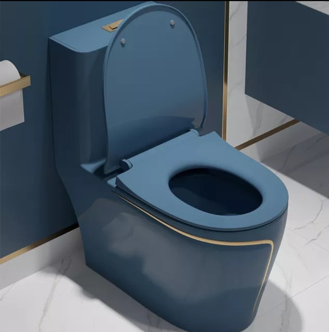 Bồn cầu một khối màu xanh viền vàng sườn xám phong cách hiện đại