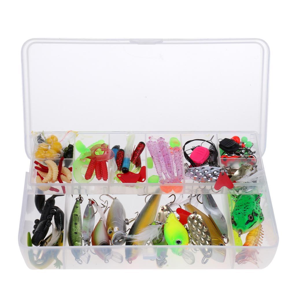 106Pcs/lot Fishing Lure Kit Soft&Hard Lures Spoon Baits Fishing Accessories