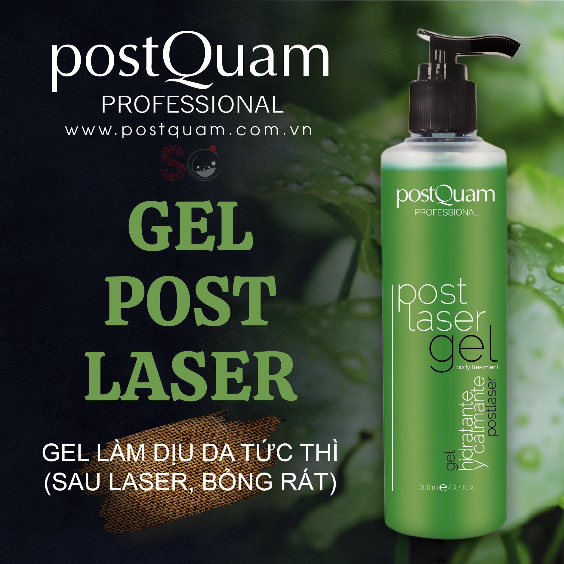 GEL POST LASER Gel Làm Dịu Da Tức Thì ( Dịu Da Sau Laser, Bỏng Rát) - postQuam (200ml)