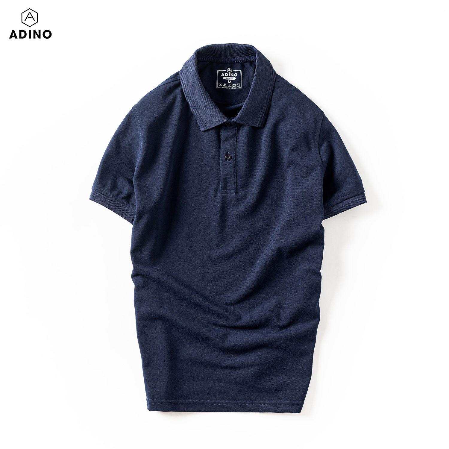 Áo thun có cổ nam màu xanh đen phối viền chìm ADINO vải cotton polyester mềm dáng slimfit công sở trẻ trung AP86