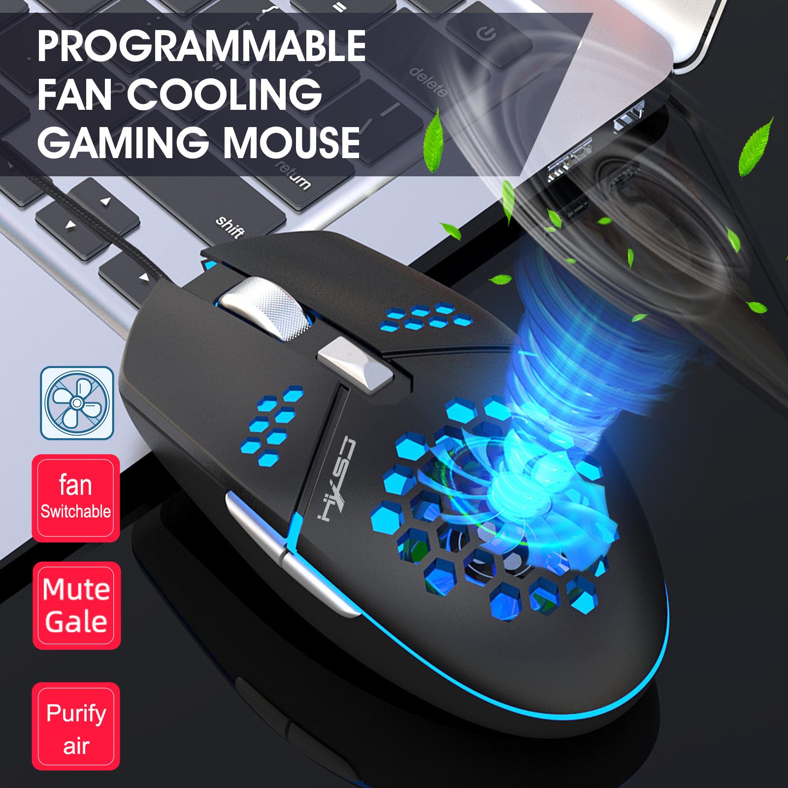 HXSJ J400 Wired Gaming Mouse 6 Buttons Ergonomic Mouse with Cooling Fan 6-level Adjustable DPI for Dsektop Laptop Black