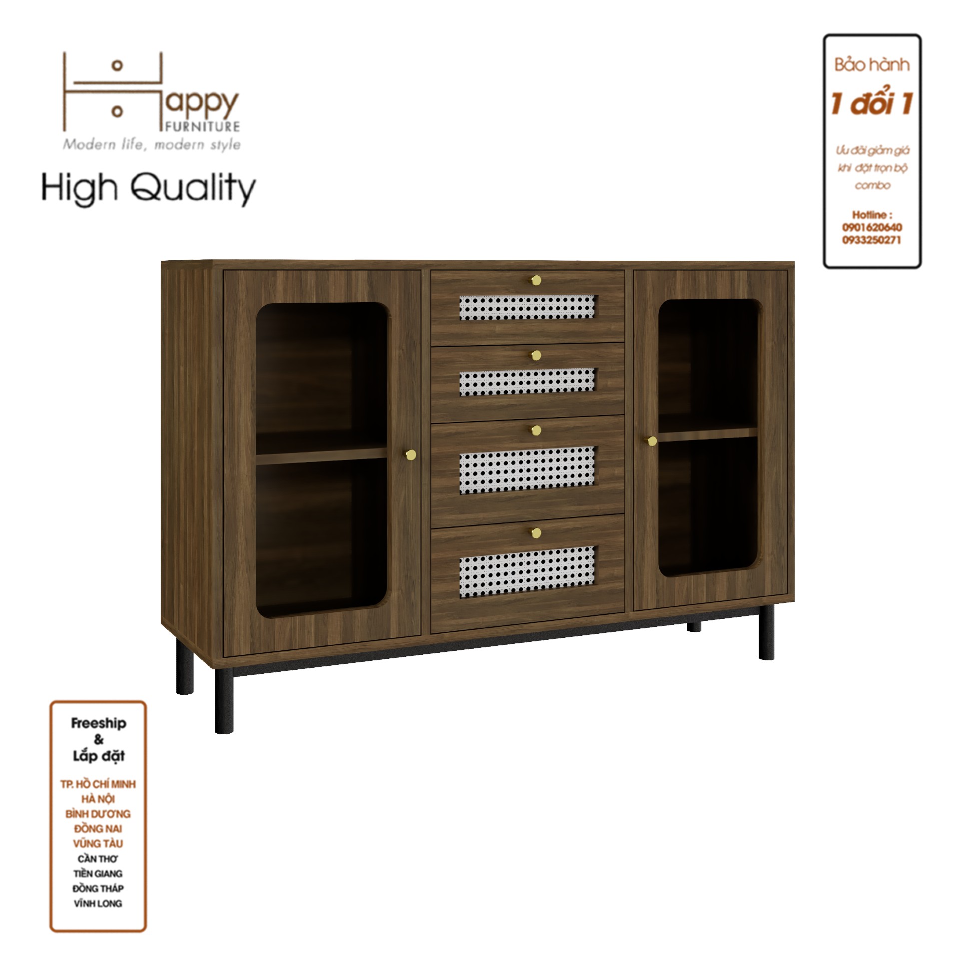 ROTAN, Tủ đựng đồ cửa kính 2 cánh mở - chân sắt , 120cm x 34cm x 80cm , THK_125