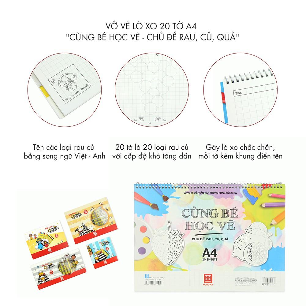 Vở tập vẽ lò xo 20 tờ A4 "Cùng bé học vẽ - Chủ đề rau, củ, quả" 7168