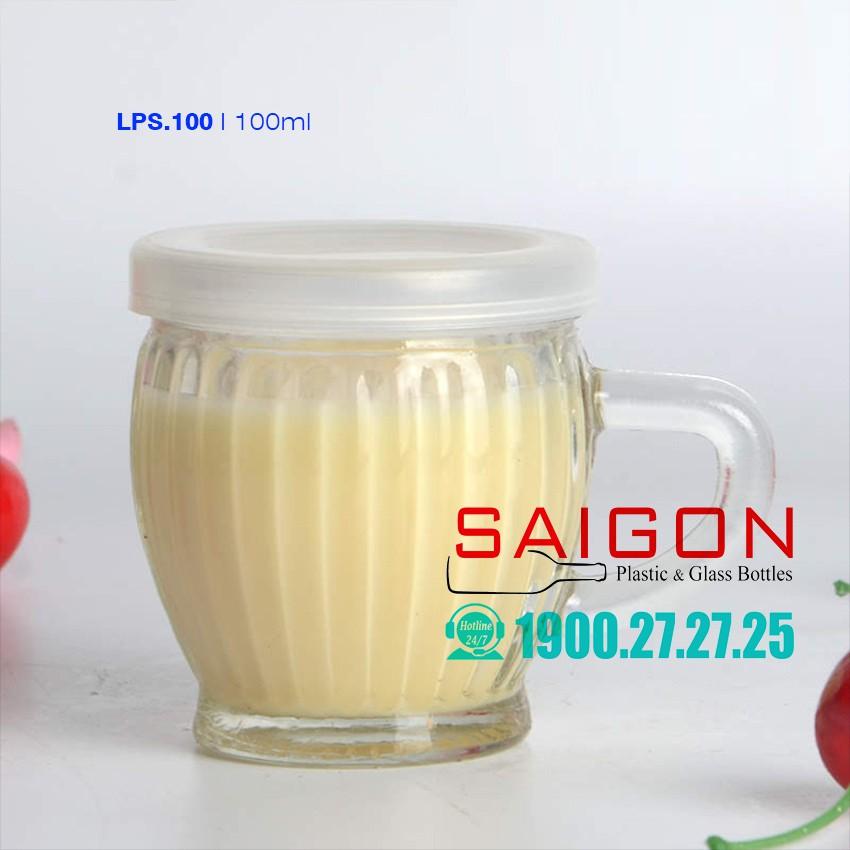Ly Thủy Tinh Sọc Làm Pudding 100ml Nắp Nhựa Cao Cấp | LPS.100