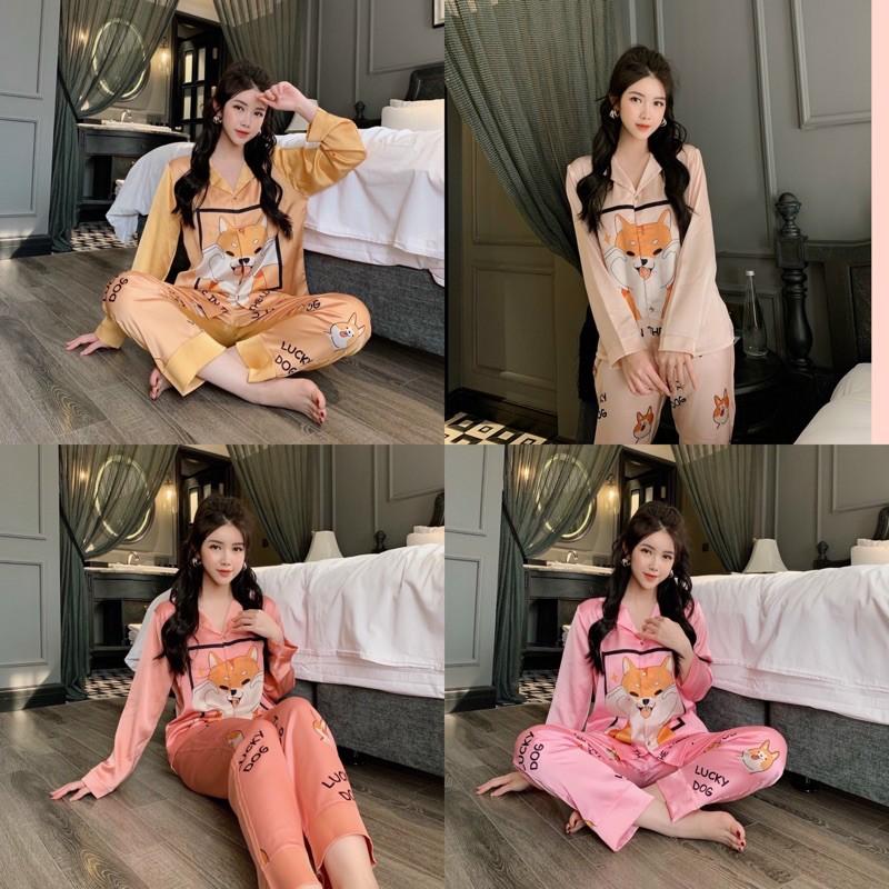 Đồ bộ pijama nữ tiểu thư tay dài quần dài lụa satin