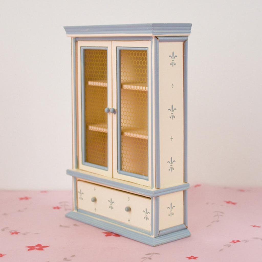 1/12 Dolls House Furniture Wood Cabinet Bookshelf Double Doors DIY Accessory