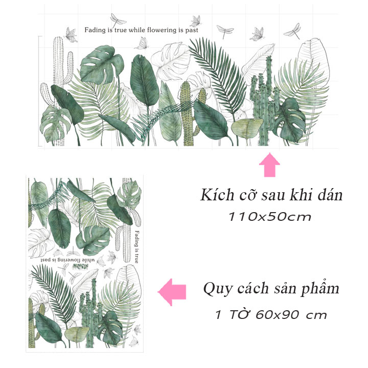 Decal trang trí chất liệu PVC loại 1 dày dặn, sắc nét, trang trí phòng khách, quán cafe-tán lá mới-LV44