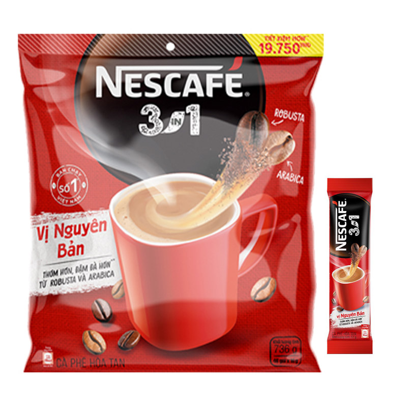 [TẶNG Túi vải có dây đeo] Combo 3 Bịch cà phê hoà tan NESCAFÉ 3IN1 công thức cải tiến - VỊ NGUYÊN BẢN (3x46gói)