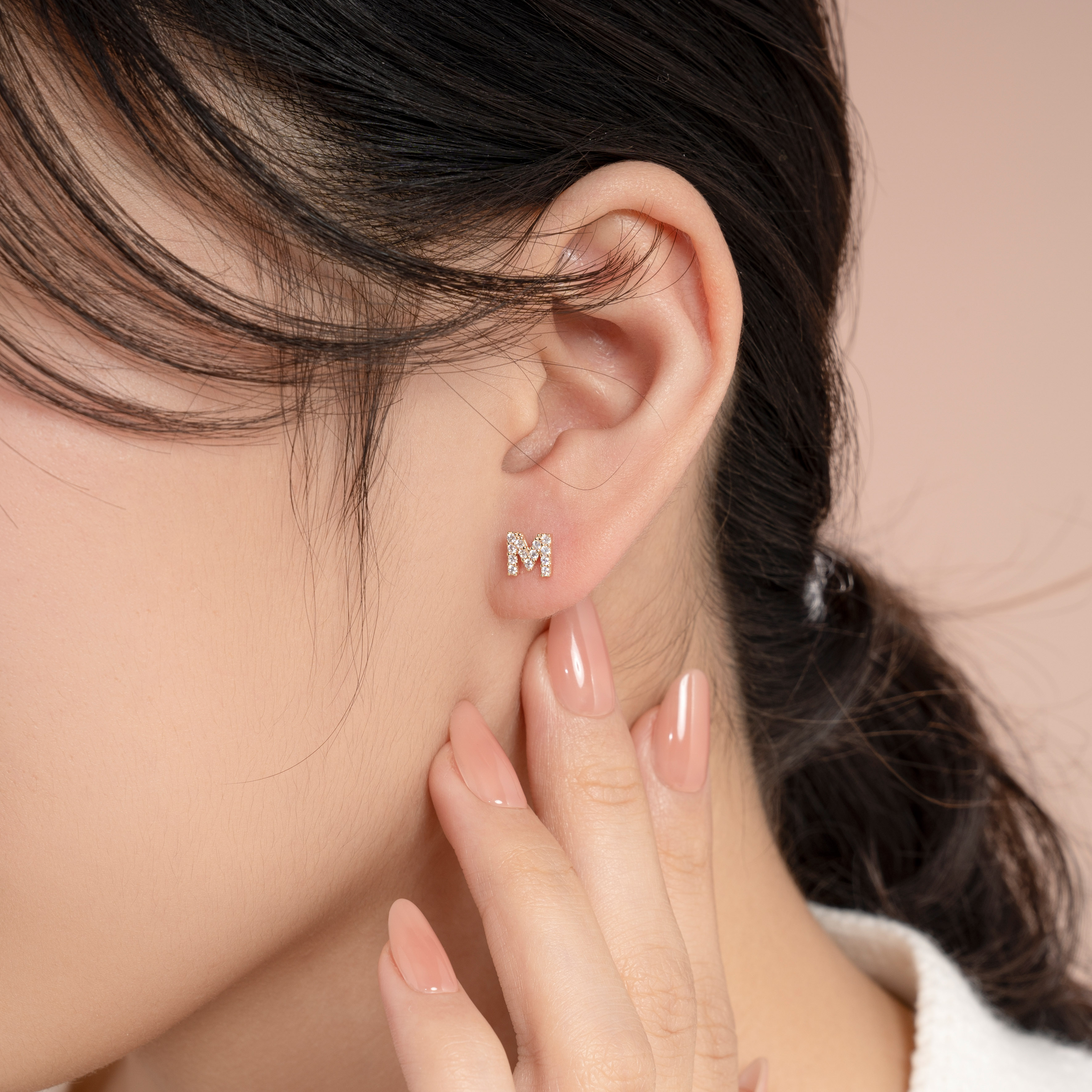 Bông Tai Nữ Chữ M Vàng Tây 14K BTAM110 Huy Thanh Jewelry
