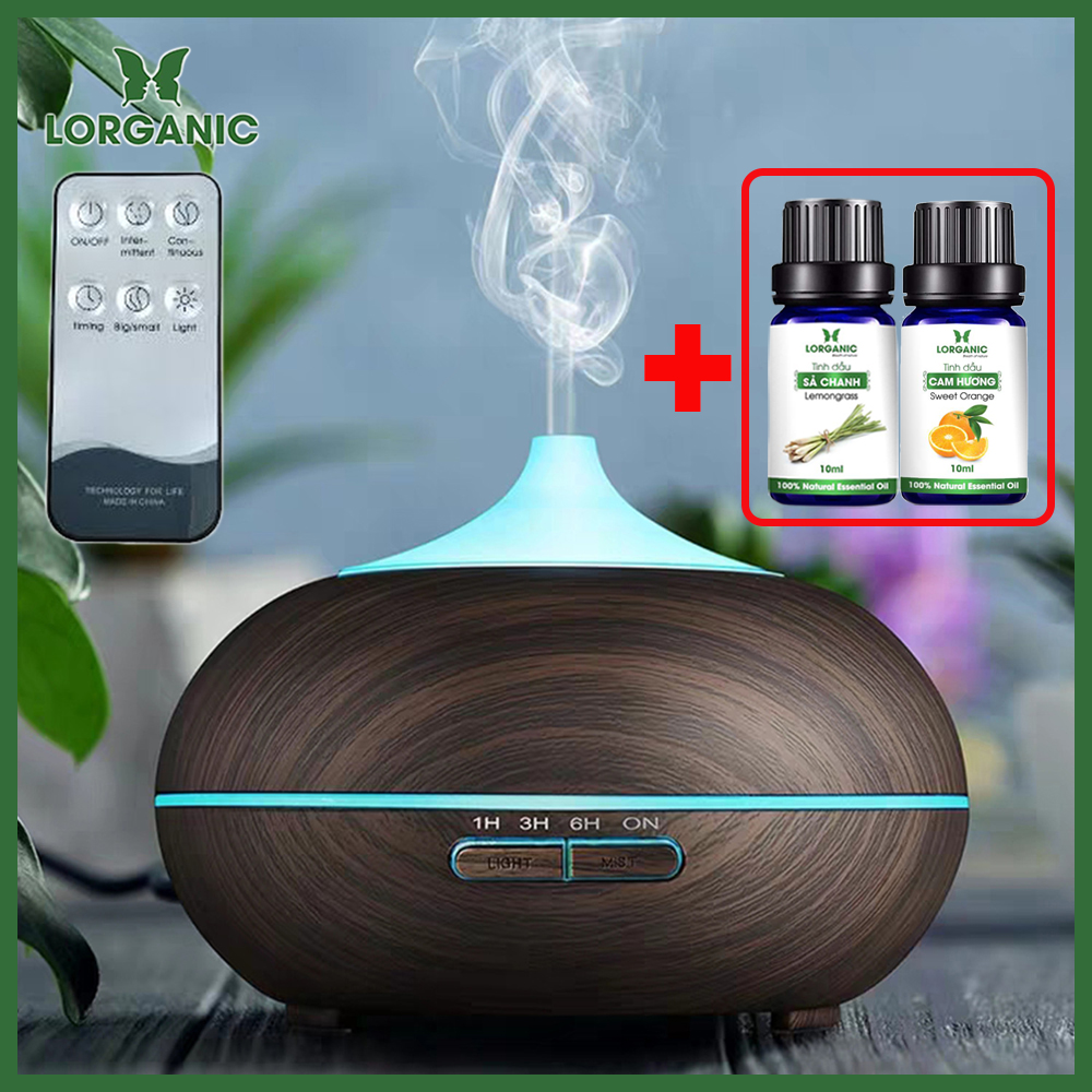 Combo Máy khuếch tán/ máy xông tinh dầu Bí Ngô Lorganic FX2027 + tinh dầu sả chanh + tinh dầu cam Lorganic