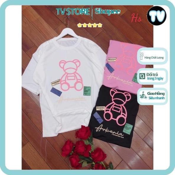 Áo thun nữ TVSTORE Áo phông gấu in màu hồng HS6 cotton mát form rộng unisex nhiều màu