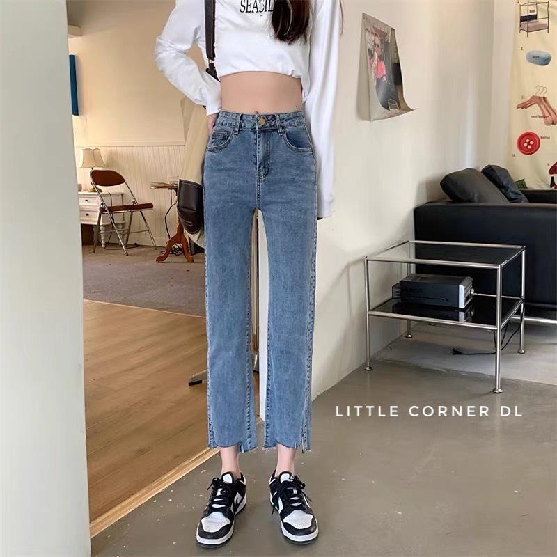 Quần bò nữ gấu cắt vuông V2 - Quần slim baggy jean có BIGSIZE HOT TREND ống suông lưng cao quảng châu hàng sẵn