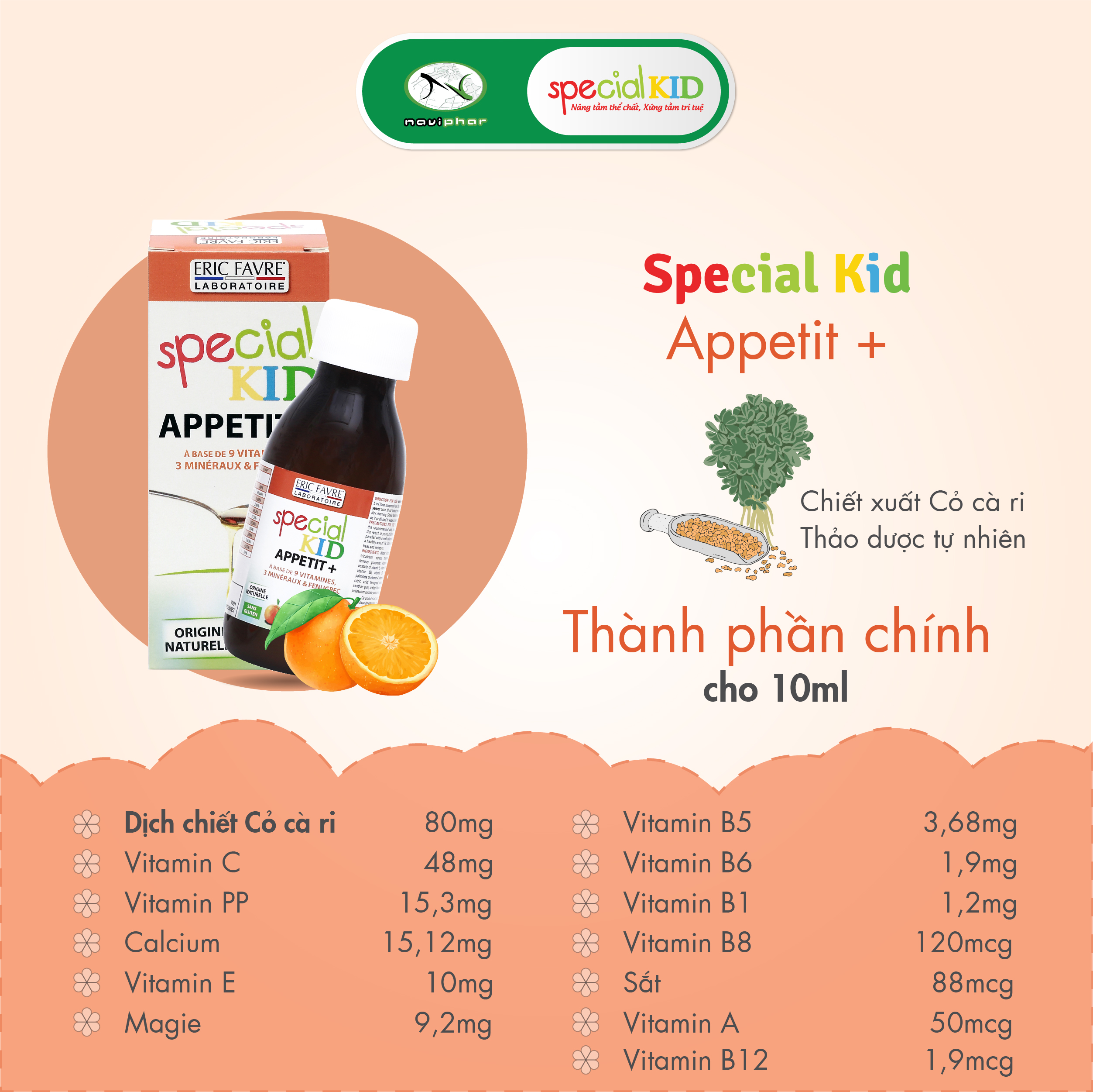 TPBVSK Special Kid Appetit+ Bổ sung các loại Vitamin và Khoáng chất - Hỗ trợ tiêu hóa tốt, giúp bé ăn ngon miệng (125ml)[Siro – Nhập khẩu Pháp]