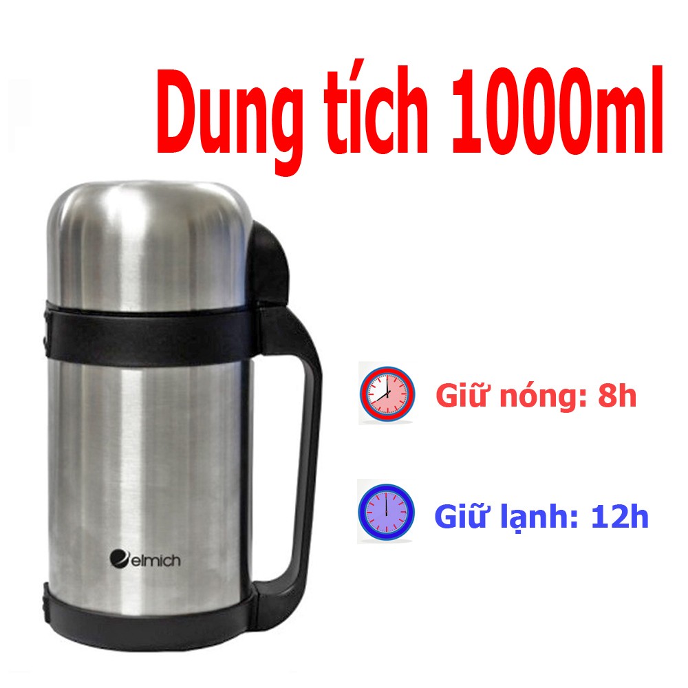Bình đựng thức ăn giữ nhiệt ELMICH 1000ML, bình ủ thức ăn bằng INOX 304 có tay cầm tiện dụng