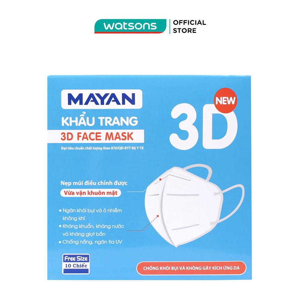 Khẩu Trang Mayan 3D Có Nẹp Mũi Điều Chỉnh Freesize 10 Chiếc/Hộp