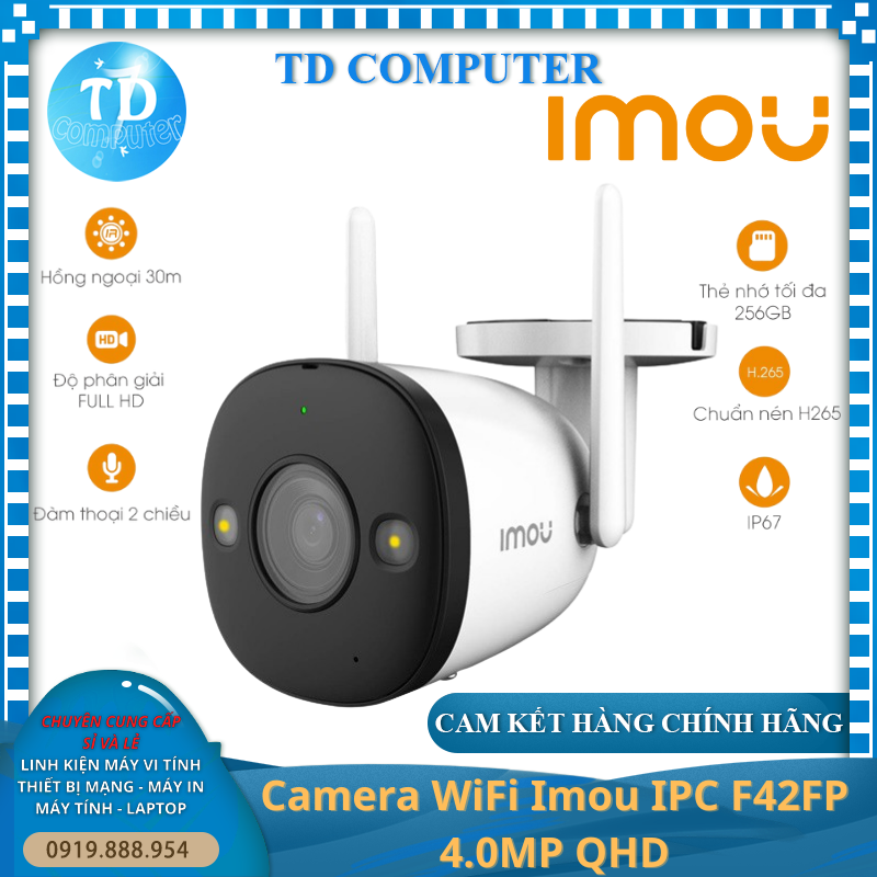 Camera WiFi Imou IPC F42FP 4.0MP QHD (Không kèm thẻ nhớ) Ngoài trời Có màu ban đêm - Hàng chính hãng FPT phân phối