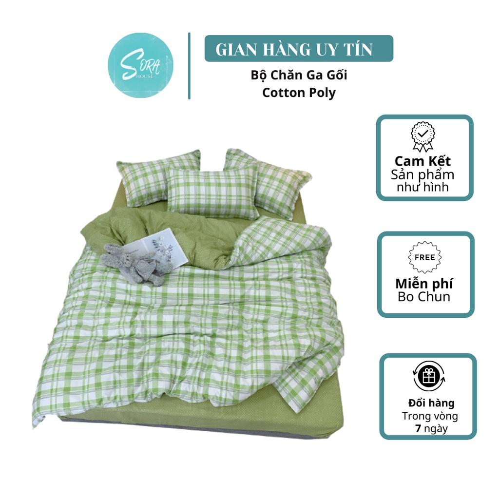 Bộ chăn ga poly kẻ caro xanh lá