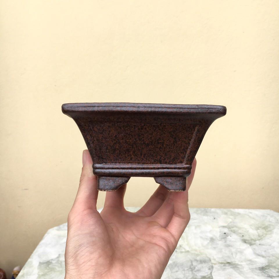 Chậu bonsai Vuông mini men Giả cổ gốm Bát tràng 1 size BM-77