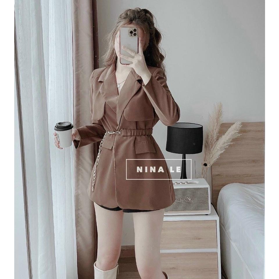 FREE SHIP Sét Bộ Đồ Nữ Áo Cổ Vest Dài Tay Có Dây Nịt Bụng Kèm Quần Short Thiết Kế Sang Chảnh KIM GIA DS