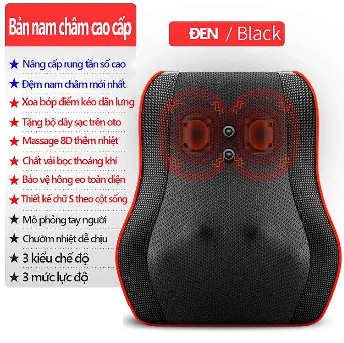 Gối massage cổ vai gáy, máy massage hồng ngoại 20 bi cao cấp hỗ trợ mát xa toàn thân bảo hành toàn quốc