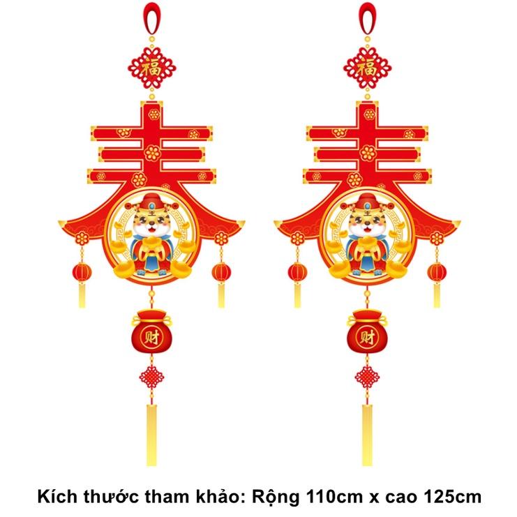 Decal hít tĩnh điện trang trí dán tết - HỔ CON CẦM VÀNG TÚI TIỀN CHỮ PHÚC