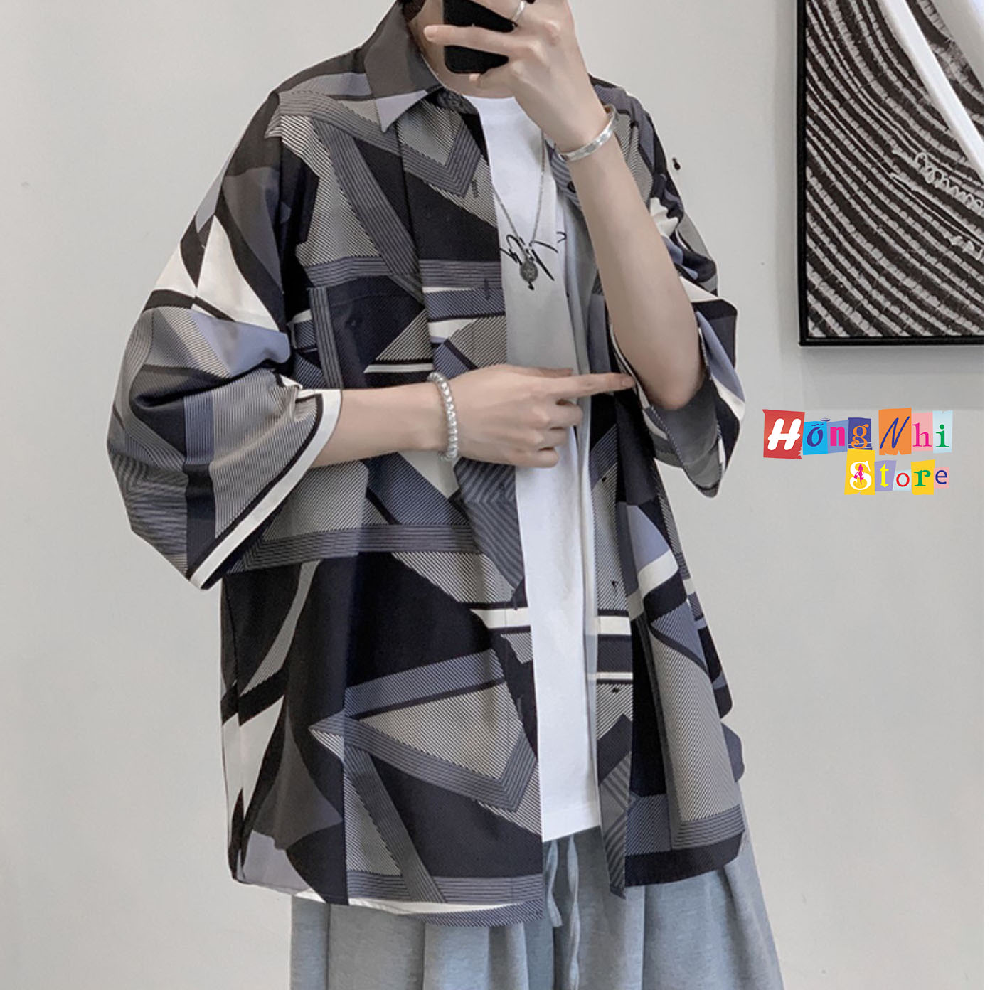 Áo Sơ Mi Hoạ Tiết Đi Biển Hoạt Hình Tay Lỡ Dáng Rộng Ulzzang Unisex - MM