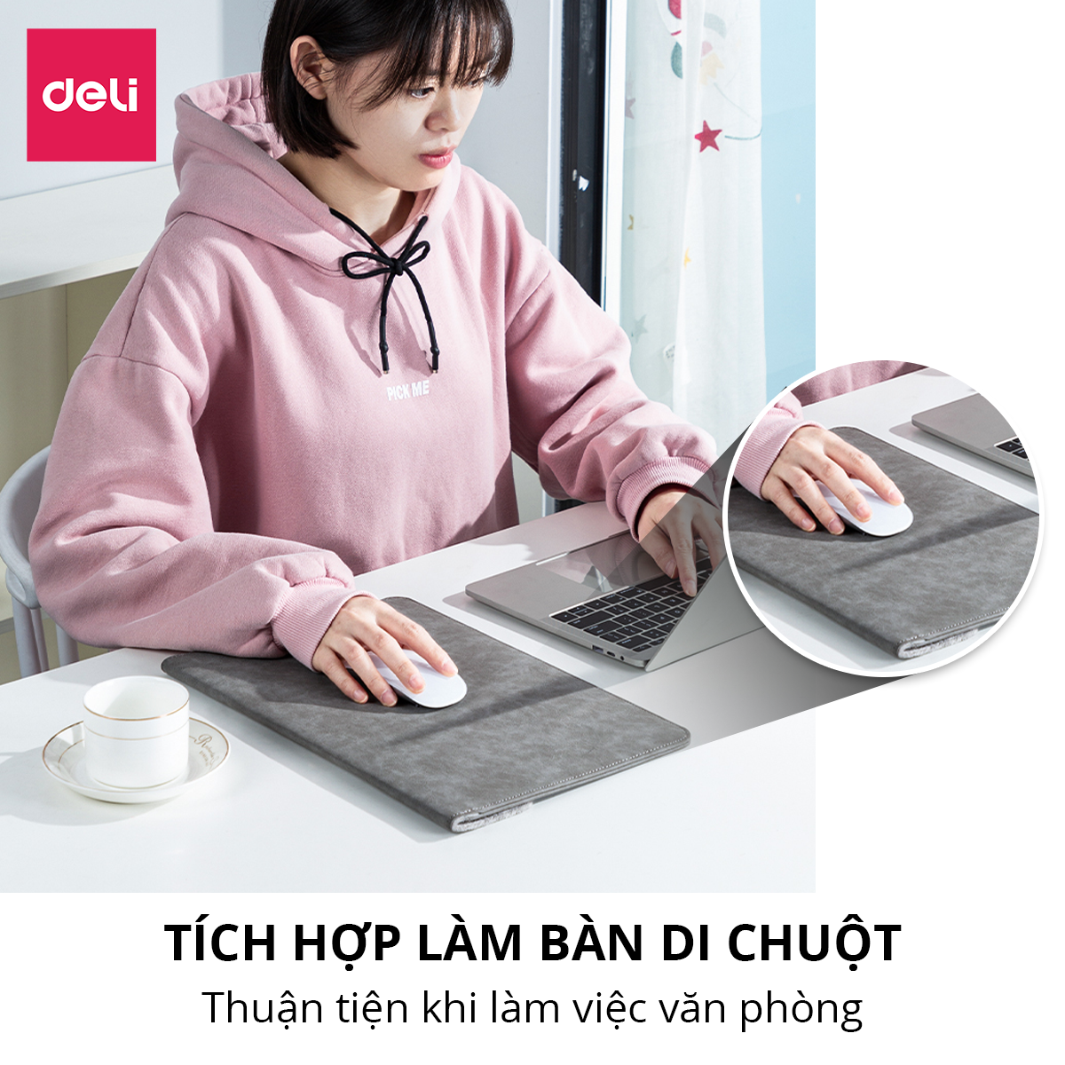 Túi Đựng Chống Sốc Laptop 13 Inch Da PU Deli - Kê Làm Lót Chuột Bền Đẹp Chống Nước Chống Xước Máy Tính - 63766