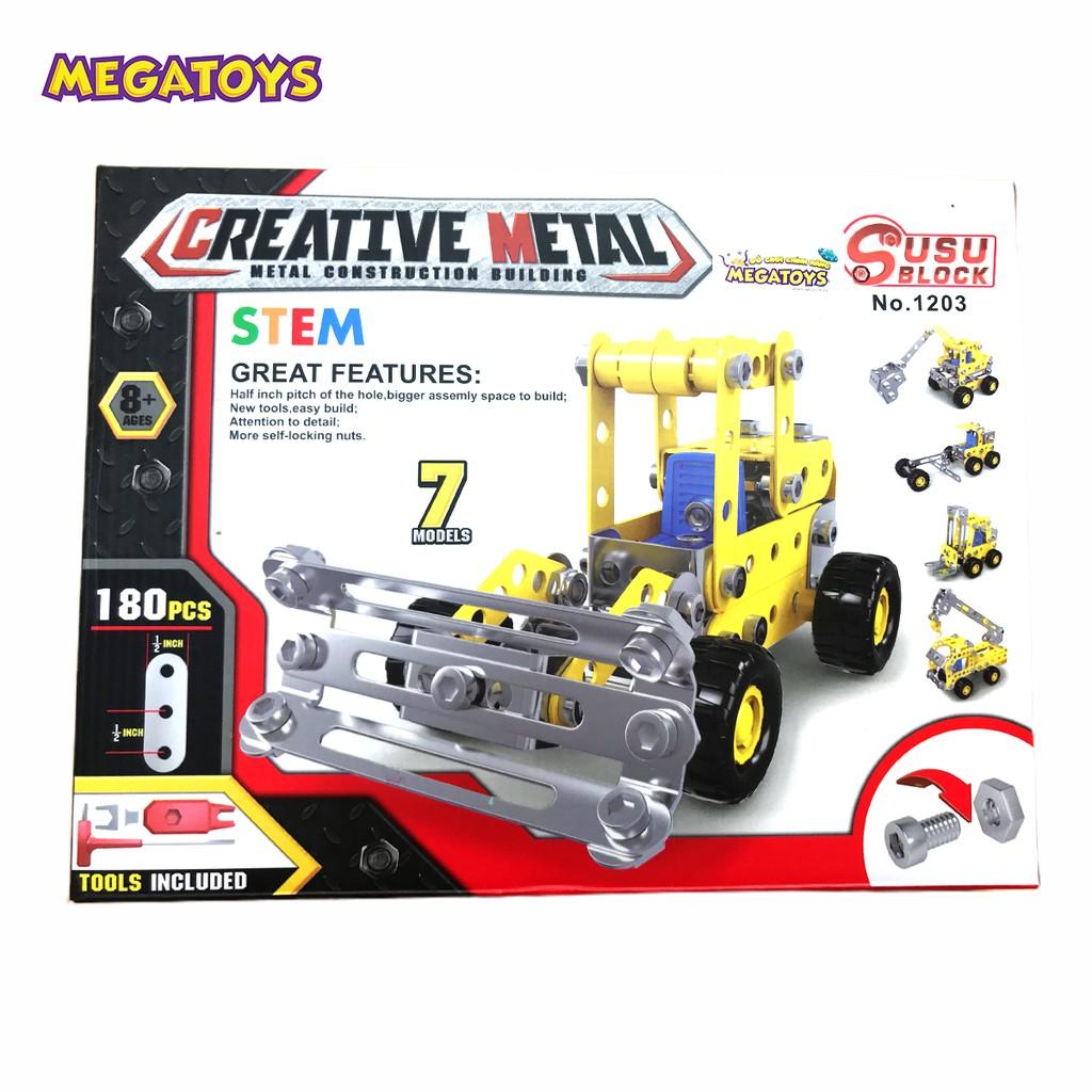 Đồ chơi giáo dục STEM - Metal bricks 7in1 - 7 Xe công trình biến hình siêu bền 1203