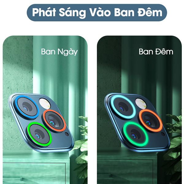 Bộ Kính cường lực camera chống lóa Phát Sáng Ban Đêm viền kim loại dành cho iPhone 12 13 11 Pro Max Mini XR XS Max Handtown - Hàng Chính Hãng