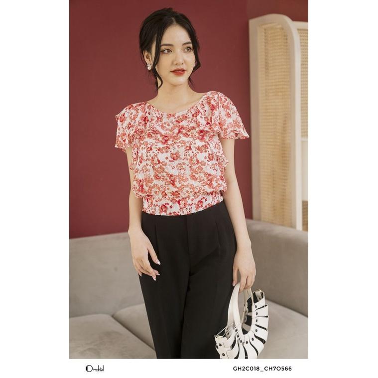 Áo sơ mi nữ cộc tay chất vải tơ họa tiết cao cấp Orchid GH2C018