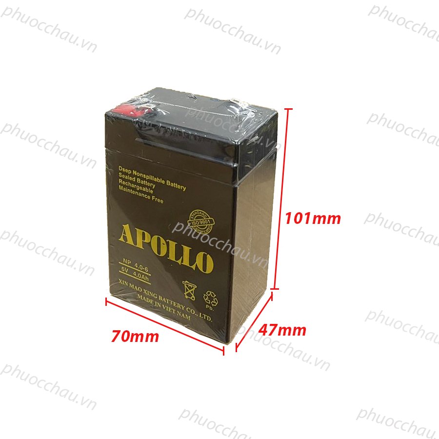 Ắc Quy Apollo NP4-6 6V-4AH, Bình ắc quy khô 6V cho xe điện trẻ em ,đèn khẩn cấp, quạt sạc